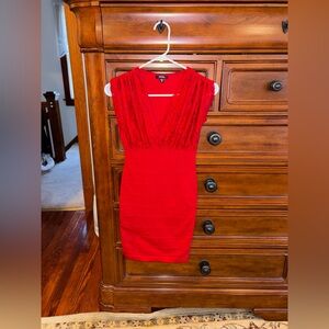 XOXO Red Lace Bodycon Dress XS V-Neck Fitted Mini